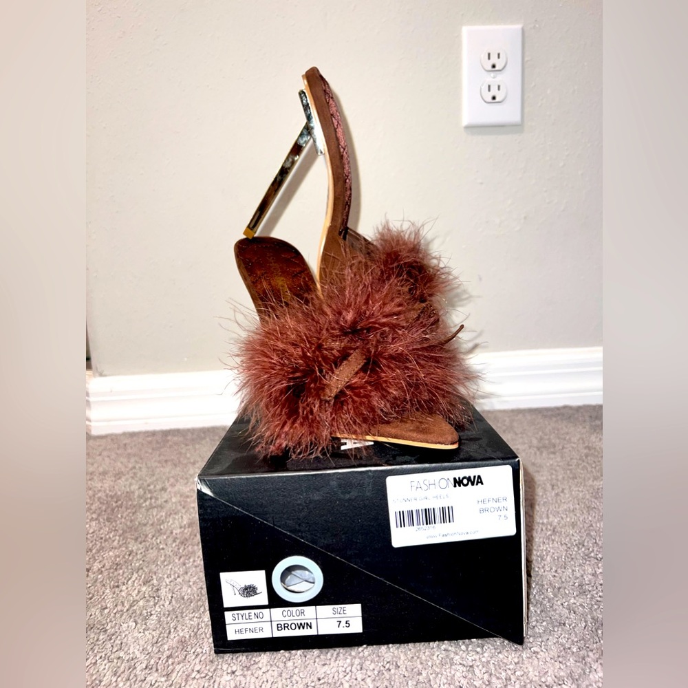 Brown Slide On Furry Heels {NEVER WORN}